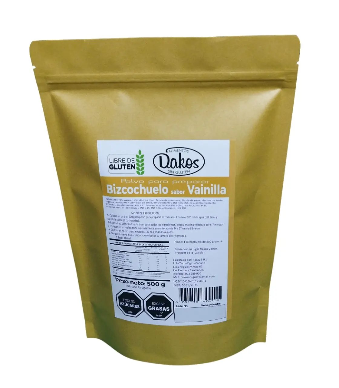 PREMEZCLA BIZCOCHUELO S/GLUTEN Dakos 500g